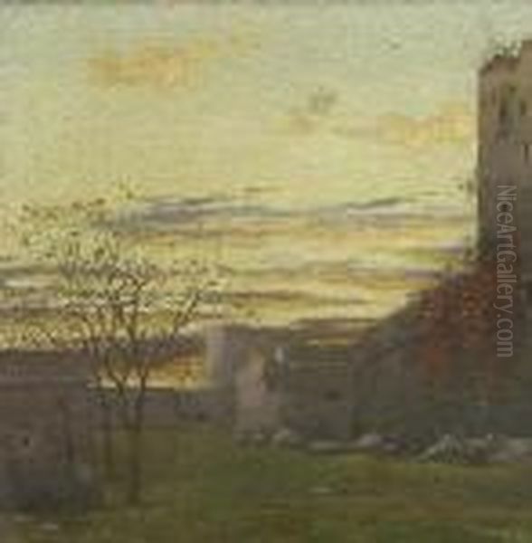 Festungshof In Der
 Dammerung. Oil Painting by Girolamo Cairati