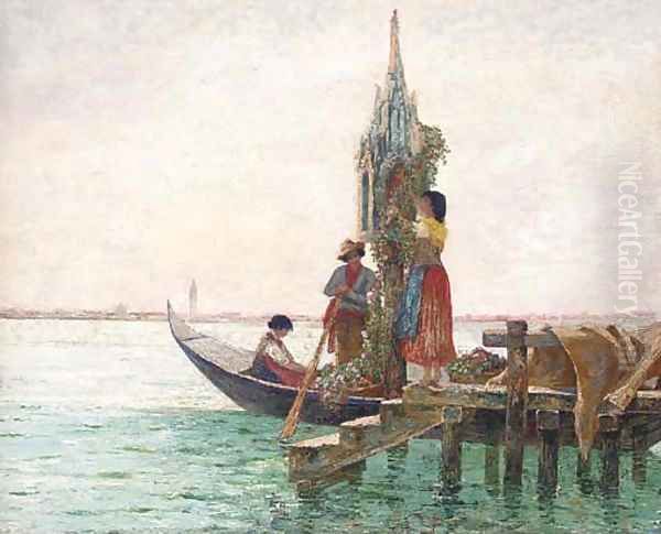 A shrine on the Laguna, Venice Oil Painting by Julius Bodenstein