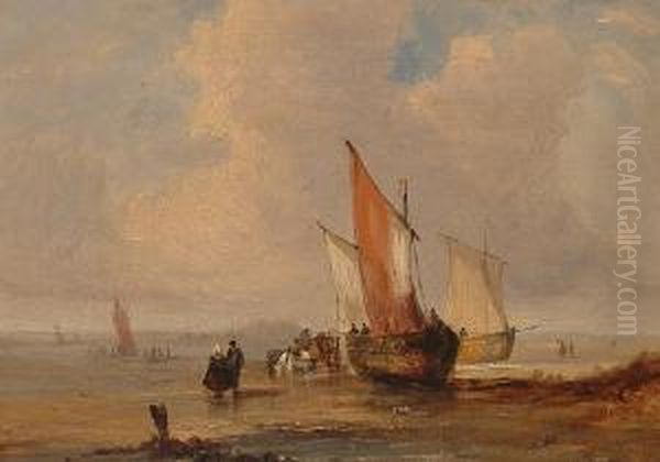 Fisherfolk On The Shore At Low Tide Oil Painting by Sir Augustus Wall Callcott