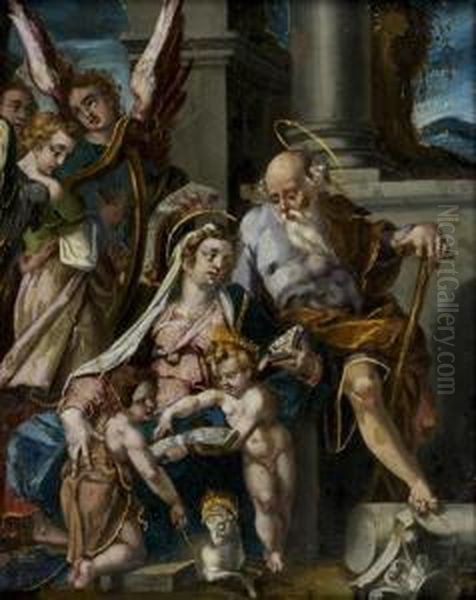 Sainte Famille Avec Saint Jean Baptiste Et Des Angesmusiciens Oil Painting by Denys Calvaert