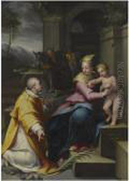 The Holy Family With Saint Stephen Oil Painting by Denys Calvaert