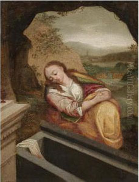 Mary Magdalene In Penitence At The Holy Sepulchre Oil Painting by Denys Calvaert
