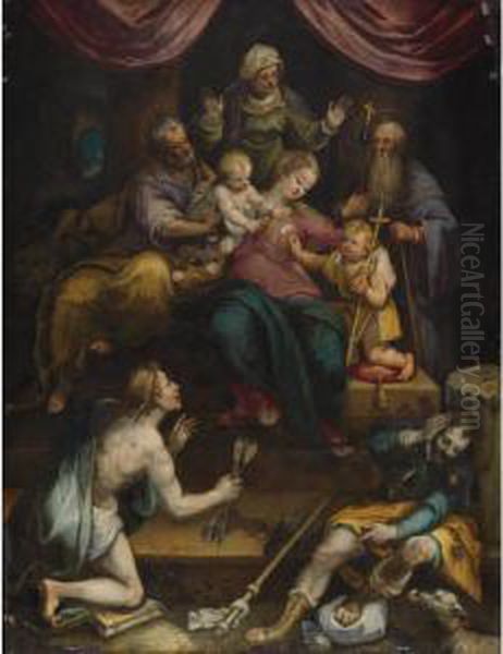 The Holy Family With The Infant 
Saint John The Baptist And Saint Anne, Together With Saints Anthony 
Abbot, Sebastian And Roch Oil Painting by Denys Calvaert