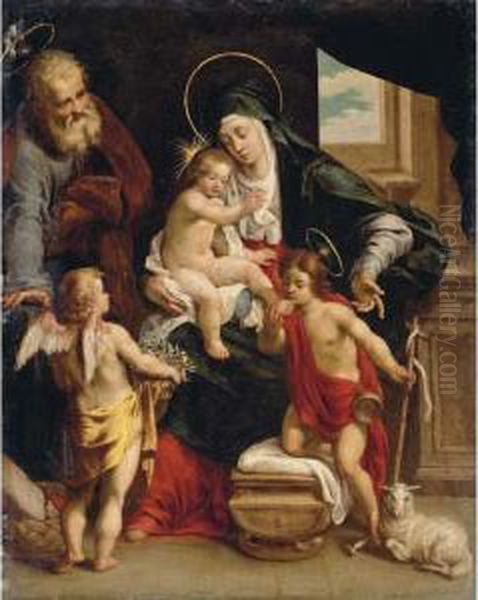 The Holy Family With The Young Saint John The Baptist And An Angel Oil Painting by Denys Calvaert