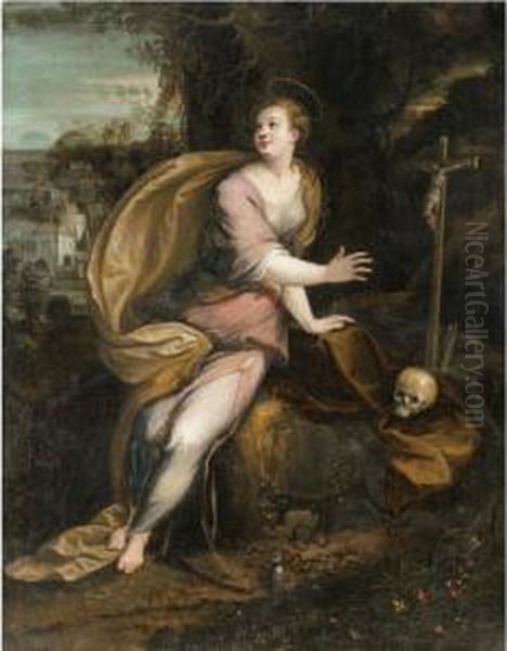 Mary Magdalene In A Landscape Oil Painting by Denys Calvaert