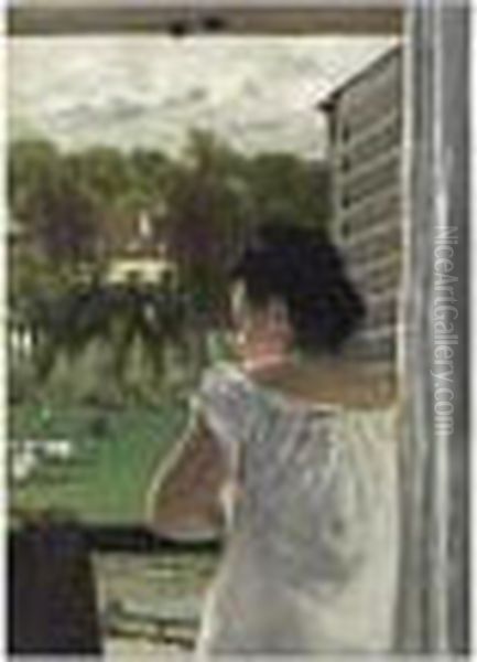 [charles Camarroque, French 
School Xix Century; The Artist's Wife At L'isle -adam; Oil On Canvas; 
Signed Upper Left C.camarroque] Oil Painting by Charles Camarroque