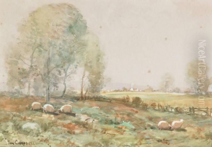 Sheepin Extensive Landscape Oil Painting by Thomas, of Pall Mall Butler