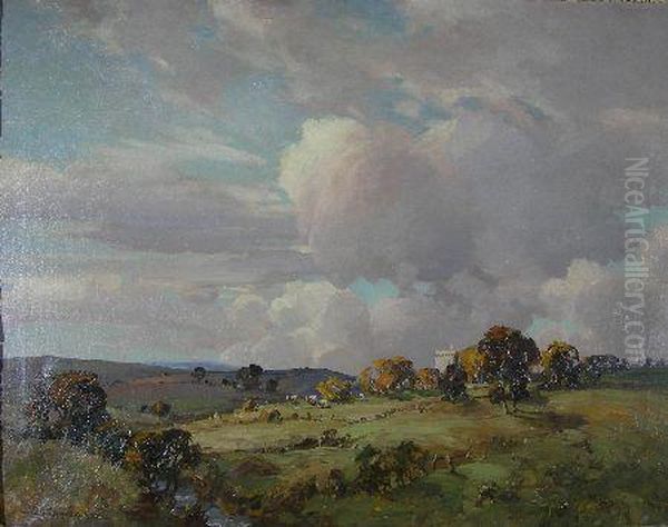 Landscape With A Castle And Cattle Grazing Oil Painting by Thomas, of Pall Mall Butler