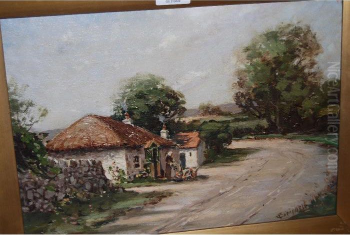 Figure Before A Road Side Cottage Oil Painting by Thomas, of Pall Mall Butler