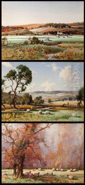 Sheep And Cattle Grazing In Country Landscapes Oil Painting by Thomas, of Pall Mall Butler