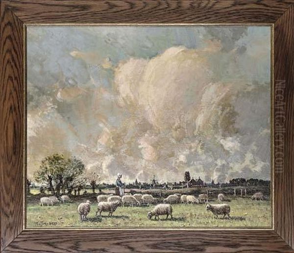 Tending The Flock, Damme Near Bruges Oil Painting by Thomas, of Pall Mall Butler
