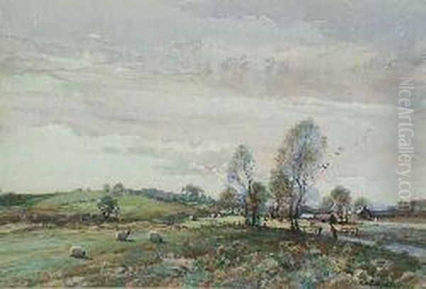 Cattle And Sheep Grazing Oil Painting by Thomas, of Pall Mall Butler