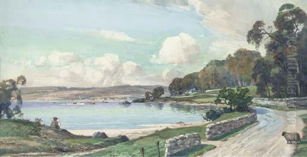 An Artist Sketching By A Scottish Inlet Oil Painting by Thomas, of Pall Mall Butler