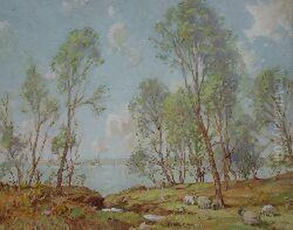 Sheep Grazing By An Estuary Oil Painting by Thomas, of Pall Mall Butler