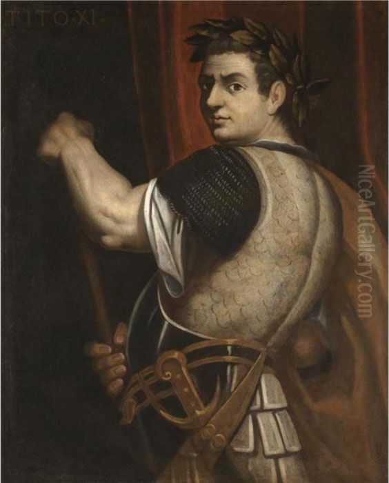 Portrait Of The Emperor Titus, 
Three-quarter Length, Wearing Armour And A Laurel Wreath And Holding A 
Baton Oil Painting by Bernardino Campi