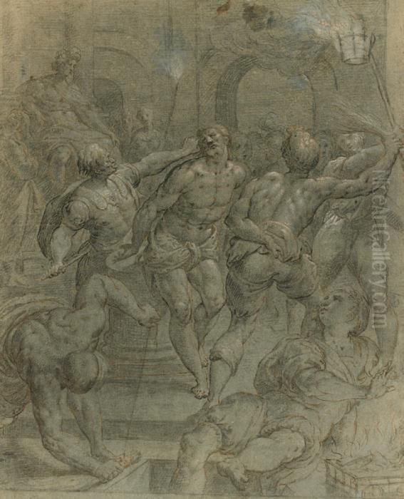 La Flagellation Du Christ Oil Painting by Giulio Campi