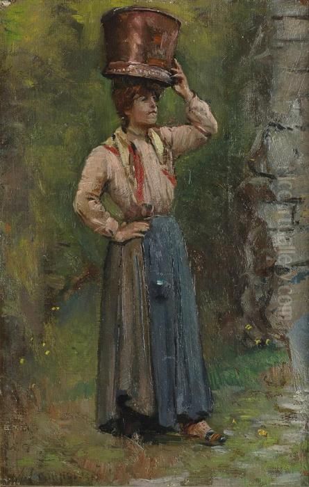 Portatrice D'acqua Oil Painting by Alceste Campriani