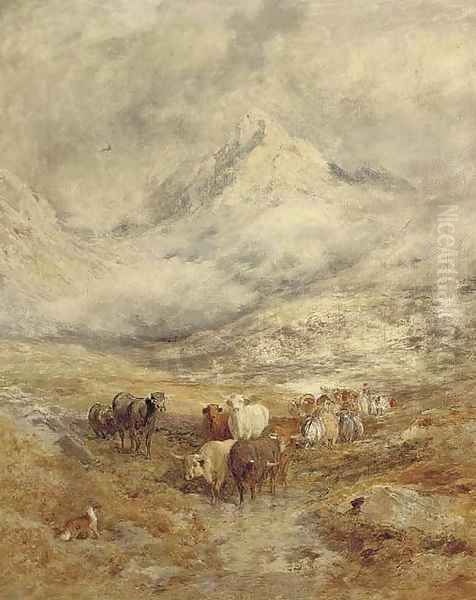 Cattle in a highland landscape Oil Painting by William Joseph Caesar Julius Bond