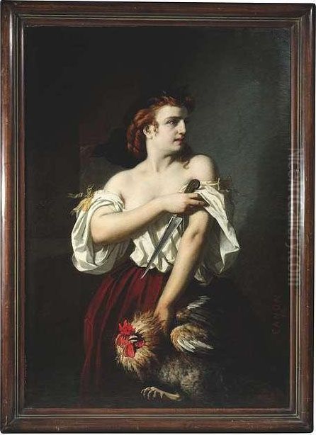 Parody On The Judith And 
Holofernes Tale From The Old Testament: A Maidservant Is In The Act Of 
Beheading A Cock Oil Painting by Hans (Johann von Strasiripka) Canon