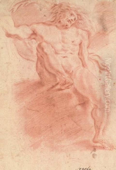 A Seated Nude Lifting His Right 
Leg: A Study For Jupiter Fulgator (recto); A Study Of A Seated Nude 
Holding A Staff (verso) Oil Painting by Domenico Maria Canuti