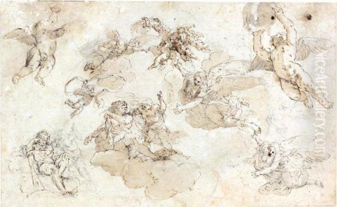 A Sheet Of Studies For A Ceiling Decoration With Hercules Oil Painting by Domenico Maria Canuti