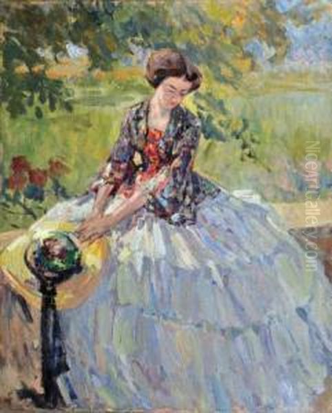 Dama In Giardino Oil Painting by Ulisse Caputo