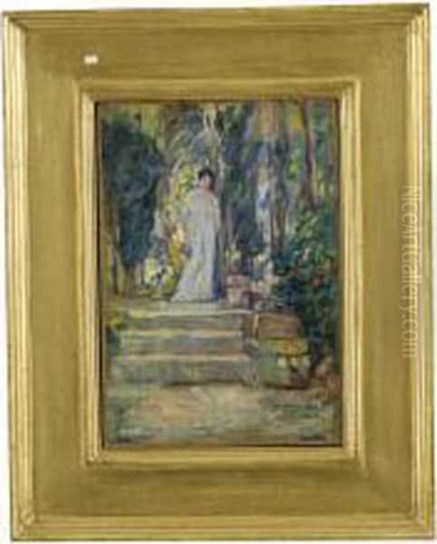 Signora In Giardino Oil Painting by Ulisse Caputo