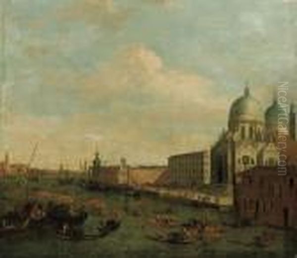 Venezia: Veduta Del Canal Grande E Della Chiesa Della salute Oil Painting by Luca Carlevarijs