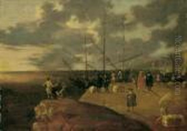 Sudlicher Seehafen Oil Painting by Luca Carlevarijs