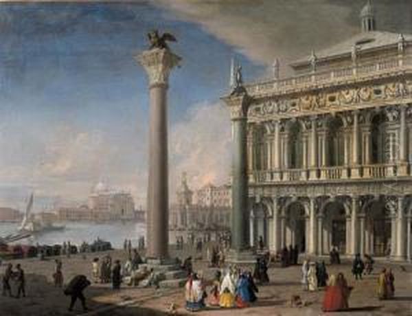 Venezia: La Piazzetta Di San 
Marco Verso Le Colonne, La Libreria,con La Chiesa Del Redentore E La 
Punta Della Dogana Oil Painting by Luca Carlevarijs