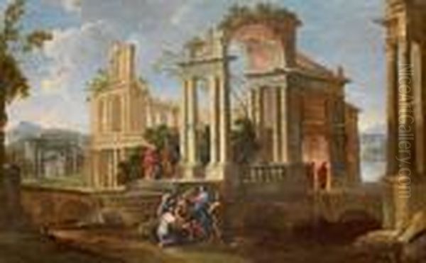 Io Architettonico Con Cristo Che Sana Un Cieco Oil Painting by Alberto Carlieri