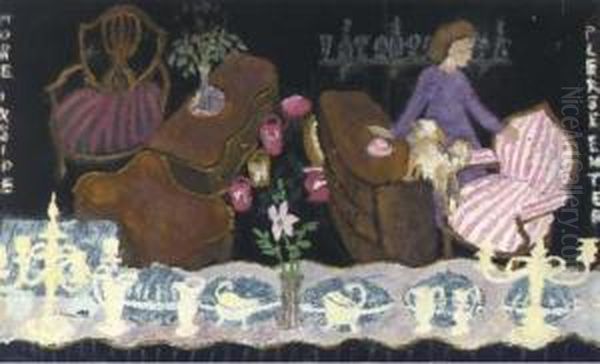 Study For A Wartime Blind For An
 Antique Shop, Westminster; Child Resting By Water; The Judgement Of 
Paris; Tree Study; And The Fountain In Luxembourg Gardens By Annie 
Carline. Oil Painting by Hilda Carline