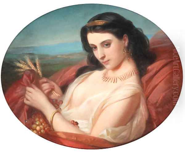 A young reclining beauty swathed in a robe Oil Painting by Constant Joseph Brochart