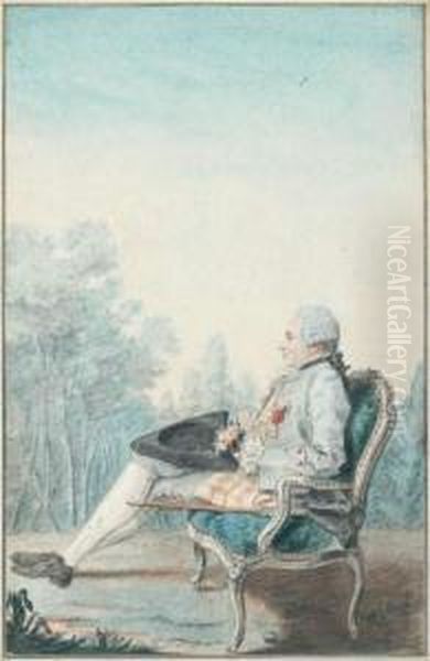 Portrait D'homme Assis Tenant Son Chapeau
 Aquarelle Et Sanguine Sur Traits De Crayon Noir Oil Painting by Louis Carrogis Carmontelle