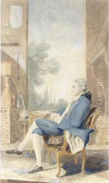 A Portrait Of The Duc De 
Lauraguais, Louis Leon Felicite De Brancas, Seated In A Laboratory Oil Painting by Louis Carrogis Carmontelle