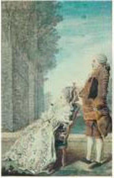 Portrait De La Comtesse De 
Lenoncourt, Nee Clairon D'haussonville, Avec Un Homme Debout Derriere 
Elle Oil Painting by Louis Carrogis Carmontelle