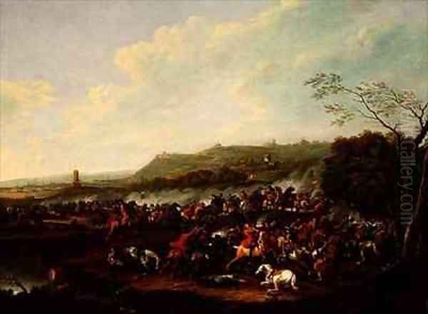 A Cavalry Skirmish in a Valley Oil Painting by Karel Bredael