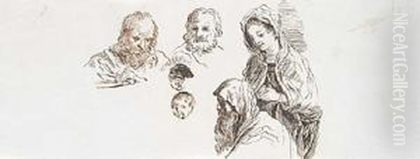 Estudios De Cabezas Oil Painting by Antonio Carnicero Y Mancio