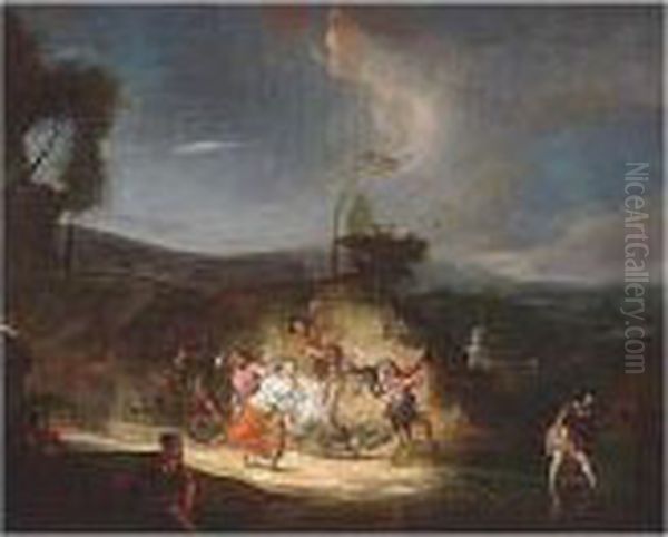 Landscape With A Bacchanal Oil Painting by Antonio Carnicero Y Mancio
