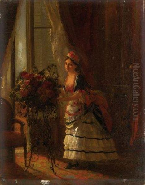 Jeune Fille Composant Un Bouquet Oil Painting by Carolus Duran Charles Emile