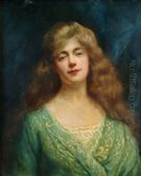 Portrait, Bust Length, Of A Lady Wearing A Gold Embrodered Green Robe Oil Painting by Carolus Duran Charles Emile