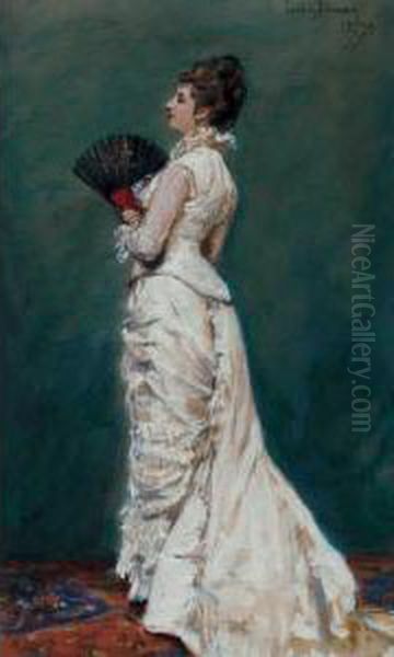Lady In White With A Fan Oil Painting by Carolus Duran Charles Emile