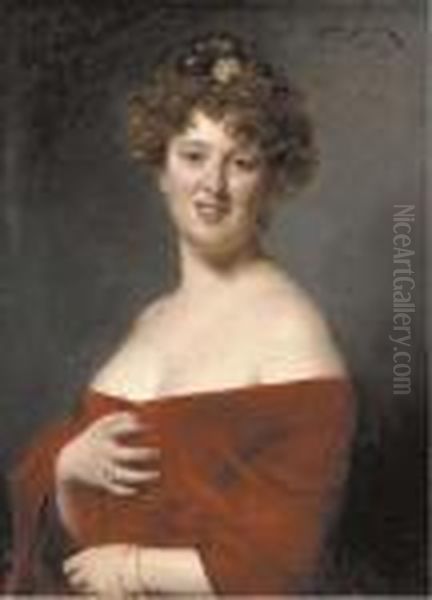 Portrait Of A Lady Dressed In Red Oil Painting by Carolus Duran Charles Emile