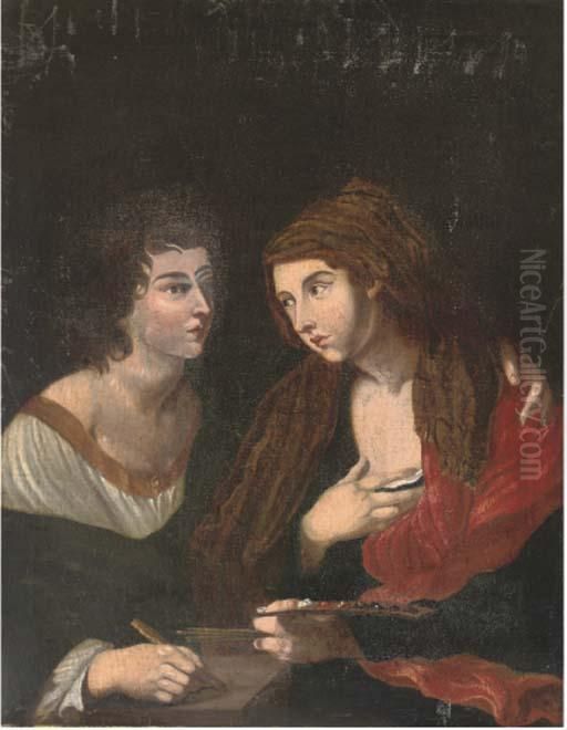 Poetry Embracing Painting Oil Painting by Angelo Caroselli