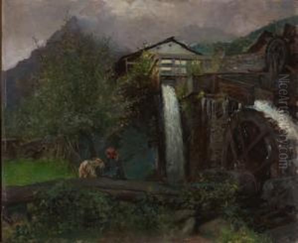 Bobbio Pellice - Il Mulino Triste Oil Painting by Giovanni Battista Carpanetto