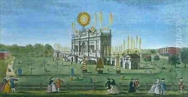 A Perspective View of the Building for the Fireworks in the Green Park, taken from the Reservoir Oil Painting by Brookes, Richard