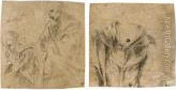 Recto
: Two Separate Studies For The Figure Of St. John In A Lamentation; 
Verso
: Study For The Figure Of The Madonna In An Assumption Oil Painting by Lodovico Carracci