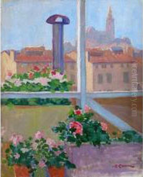 Fenetre Fleurie Sur Notre Dame De La Garde Oil Painting by Augustin Carrera