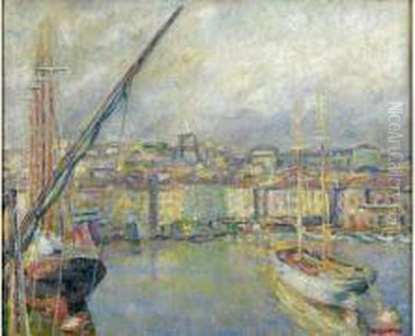 Vue De Port Oil Painting by Augustin Carrera