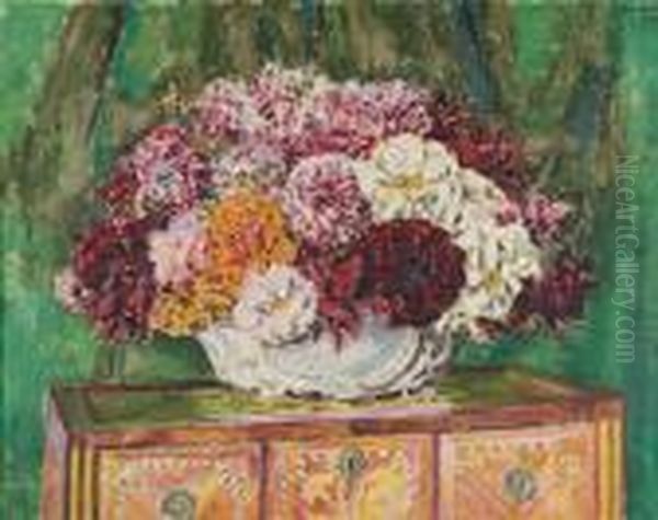 Bouquet De Fleurs Sur Une Commode Oil Painting by Augustin Carrera